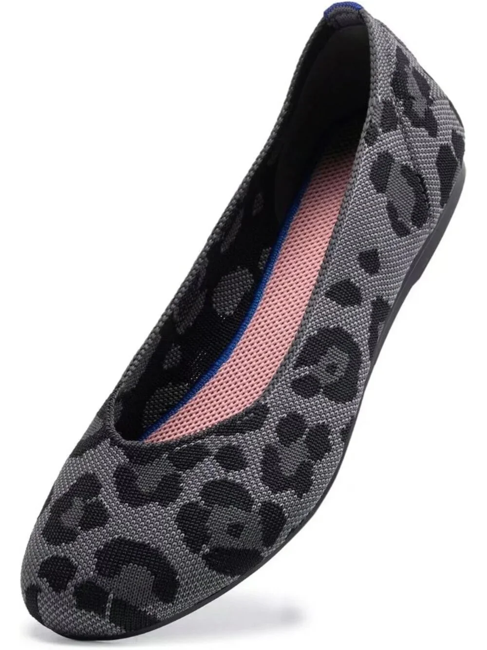 Women's Leopard Grey Round Toe Low Wedge Slip On Ballerina Ballet Flat Shoes